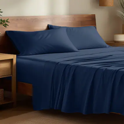 Front. Bare Home - Bamboo Sheet Set - Dark Blue.