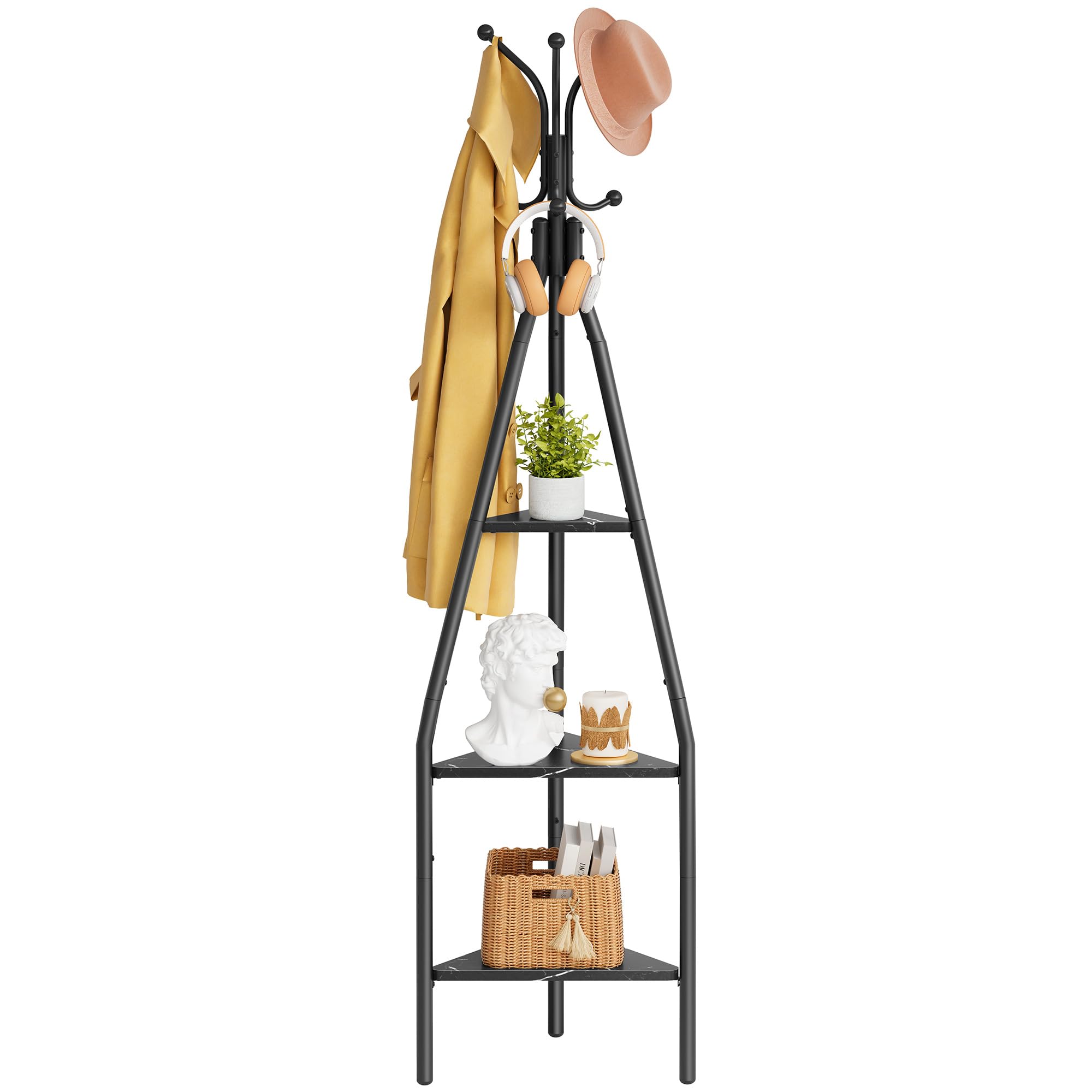 Alt View 8. Refined Abode Design - 3-tier Coat Rack Freestanding With Shelves Industrial Stand Storage Mordern Tree Free Standing For Clothes ... - Marbled Black.