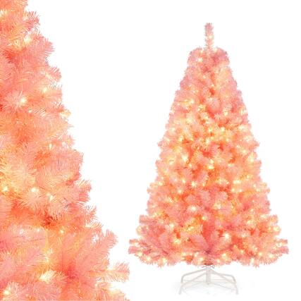 Front. Costway - Costway 6 FT Artificial Tinsel Christmas Tree with 250 Lights, 8 Modes, 688 Branch Tips - Pink.