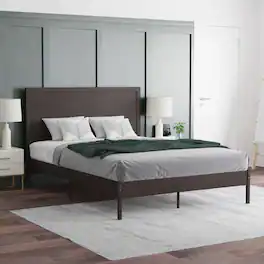 Emma + Oliver - Ashton Classic Wooden Platform Bed with Headboard - Dark Brown
