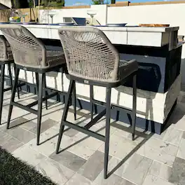 PURPLE LEAF - Outdoor Bar Stool Set of 2, Wicker Rattan Bar stools with Back Aluminum Outside Garden Patio Bar Chairs - Dark Grey-twill-Bar Height
