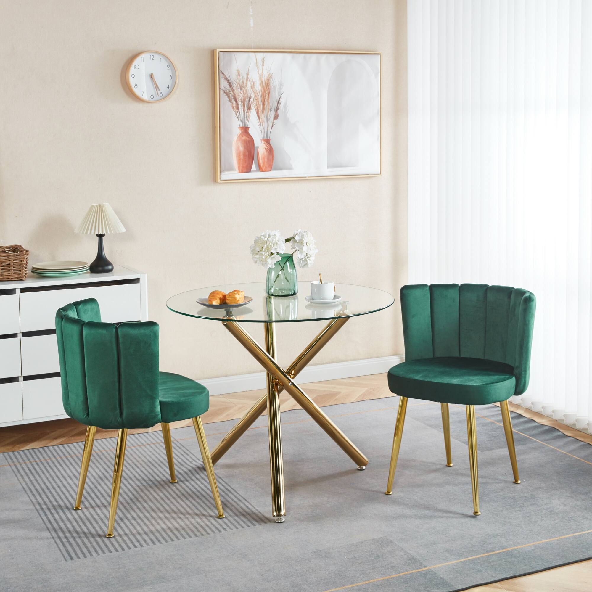 Alt View 6. GOODSILO - Elegant Velvet Dining Chairs Set of 2 with Golden Iron Legs for Modern Living Spaces - Green.
