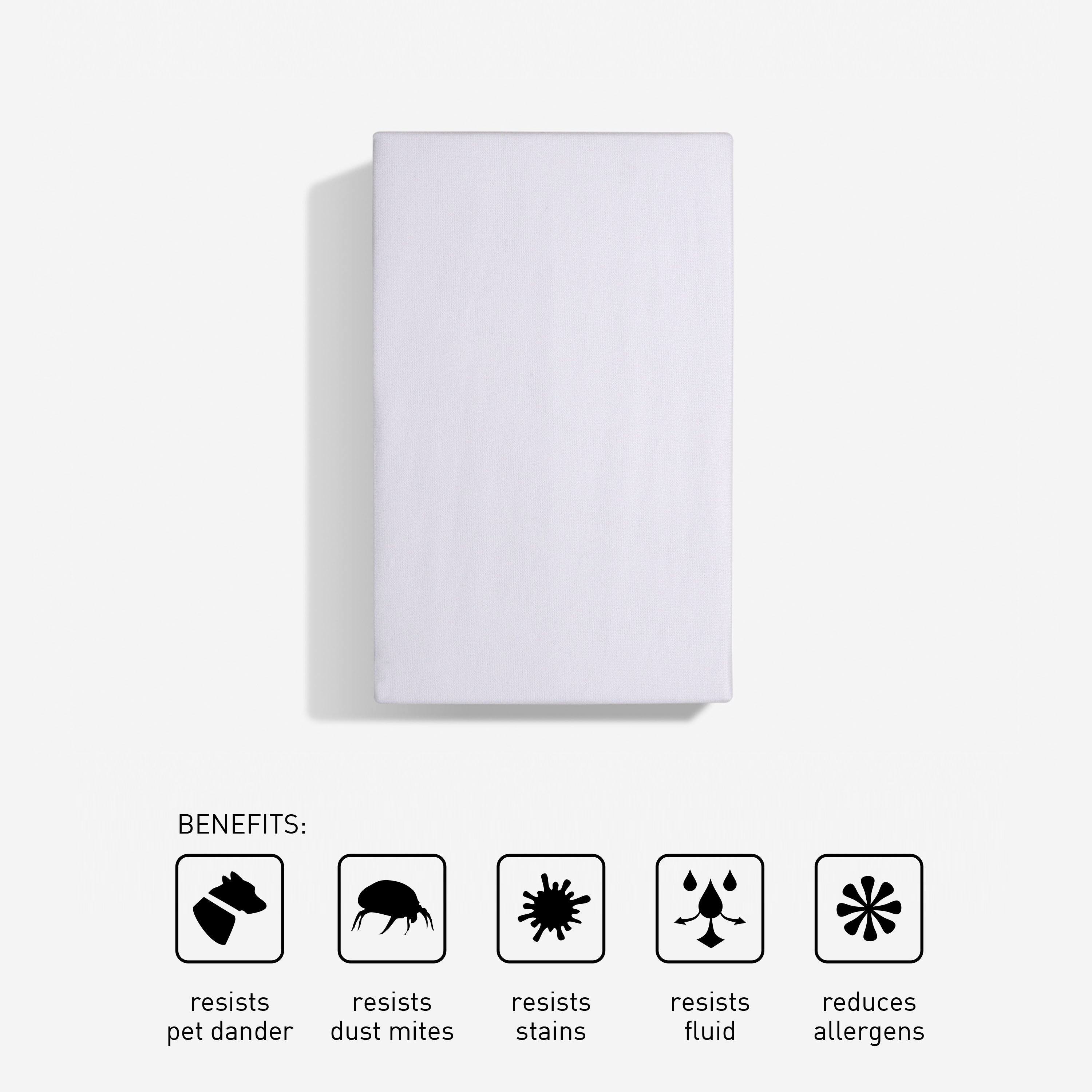 BENEFITS:
- resists pet dander
- resists dust mites
- resists stains
- resists fluid
- reduces allergens