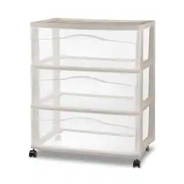 Sterilite - Wide 3 Drawer Storage Cart, Plastic Rolling Organization Cart, Grey - Grey Pumice