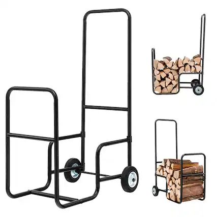 Front. Costway - Costway Firewood Storage Rack Wood Mover Hauler Fire Rack Caddy Cart - Black.
