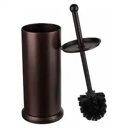 Home It - Toilet Brush with Holder & Lid – Durable Stainless Steel Handle, Stylish Bathroom Cleaning Set - Bronze