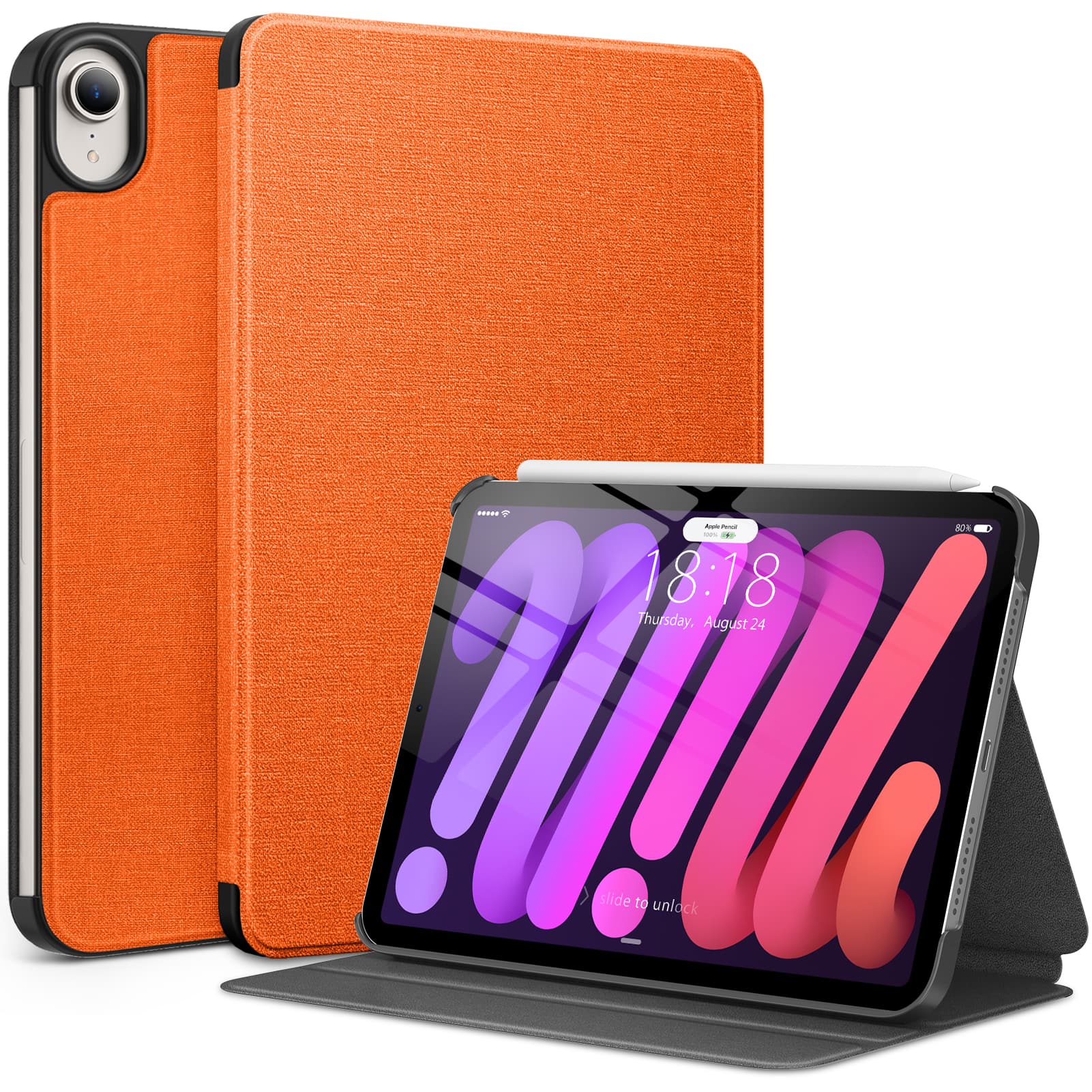 DTTO - Protective Case for iPad mini 7 (A17 Pro) / iPad mini 6, Premium Fabric Texture Hard Cover, Auto Wake/Sleep - Orange