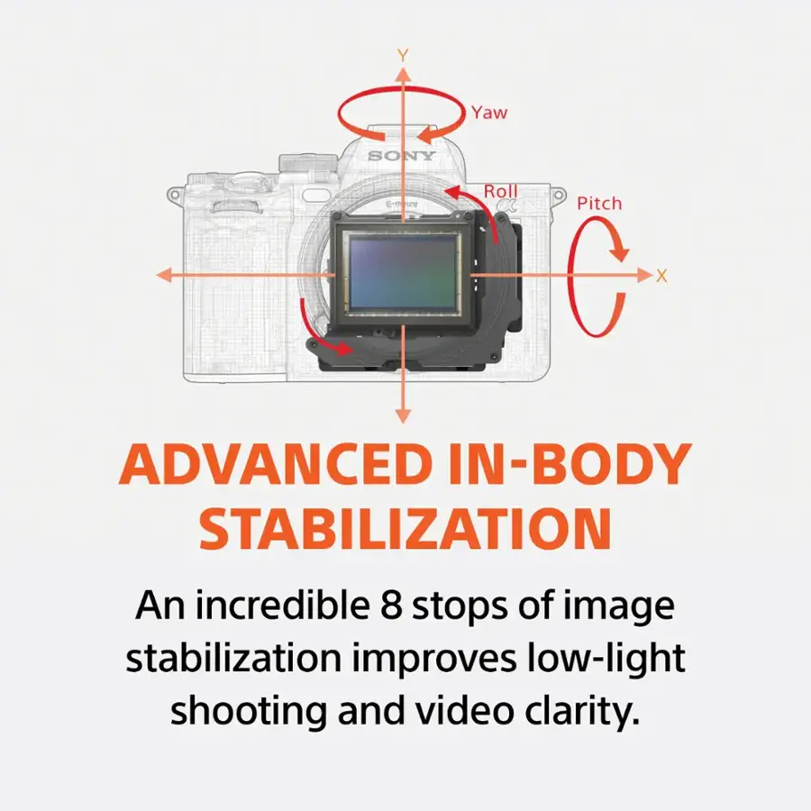 ADVANCED IN-BODY STABILIZATION: An incredible 8 stops of image stabilization improves low-light shooting and video clarity.