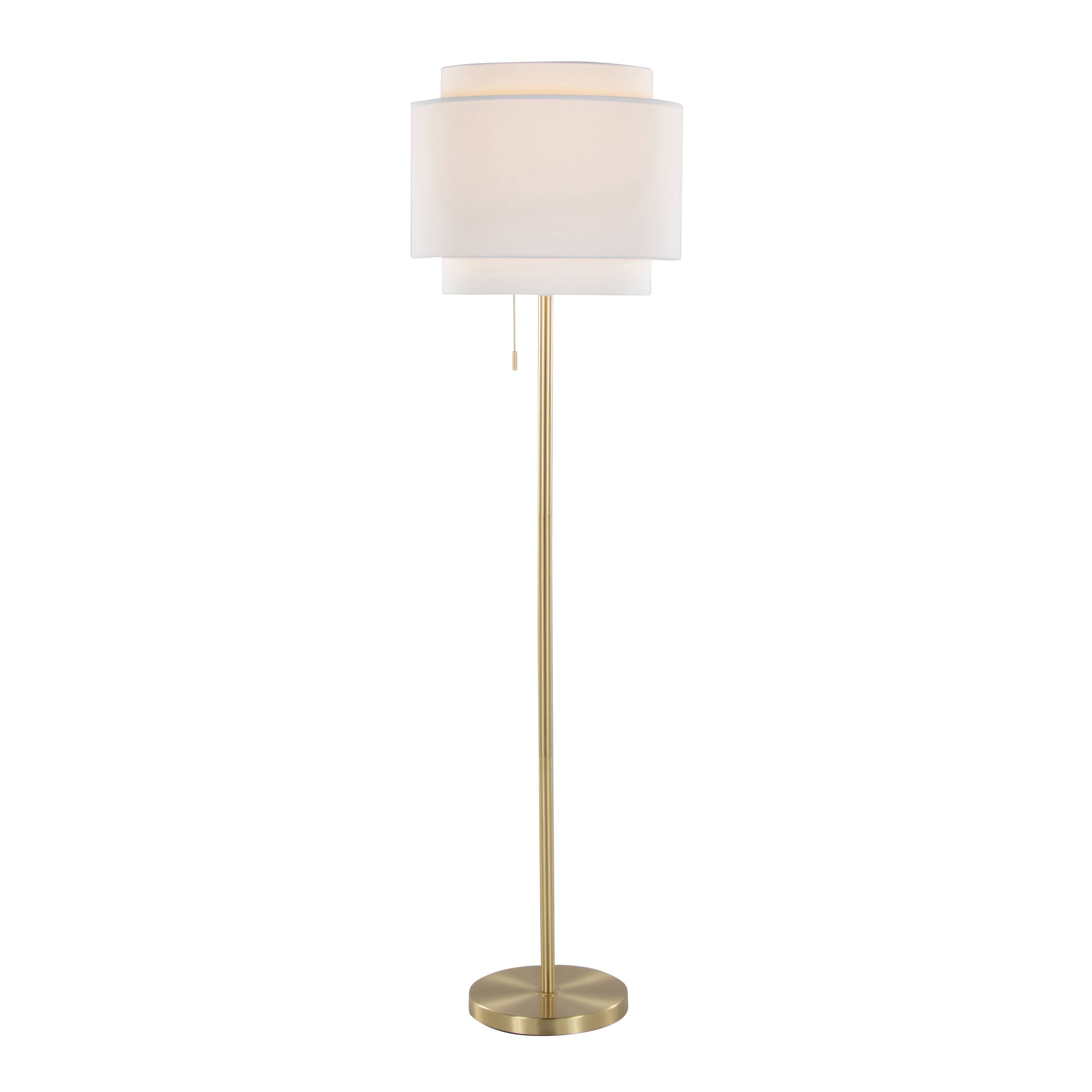 Angle. Loheer - Loheer 64 Inch Contemporary Gold Metal Floor Lamp with Off-White Linen Shade for Living Room - Gold.