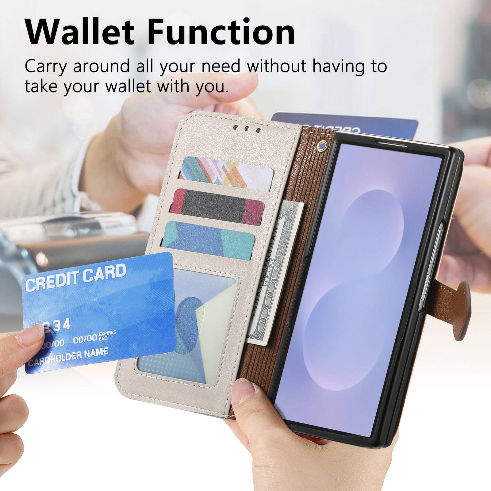 Wallet Function  
Carry around all your need without having to take your wallet with you.  

CREDIT CARD  
34  
EXPIRES 00/00  
END 00/00  
CARDHOLDER NAME