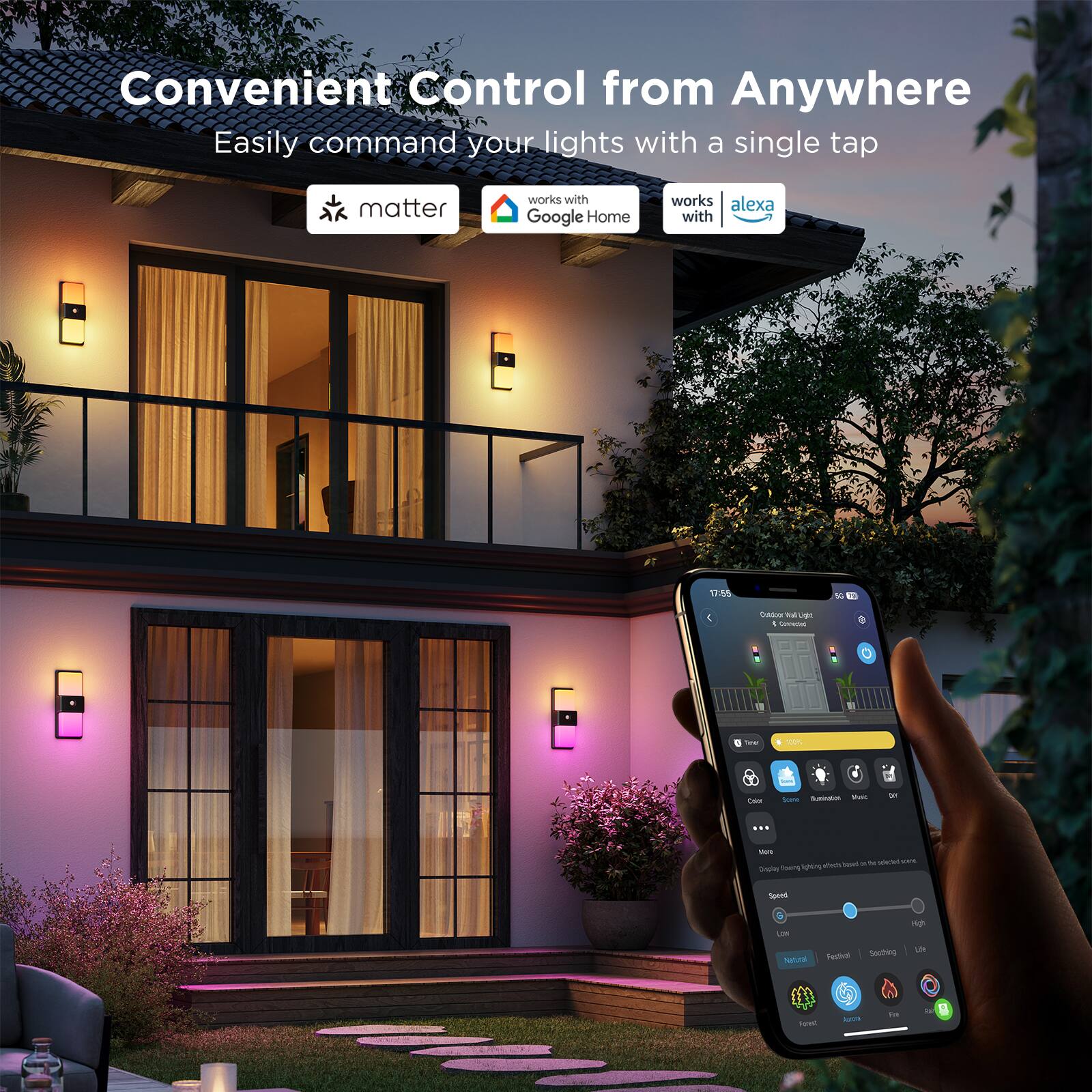 Convenient Control from Anywhere Easily command your lights with a single tap. Matter works with Google Home and Alexa.