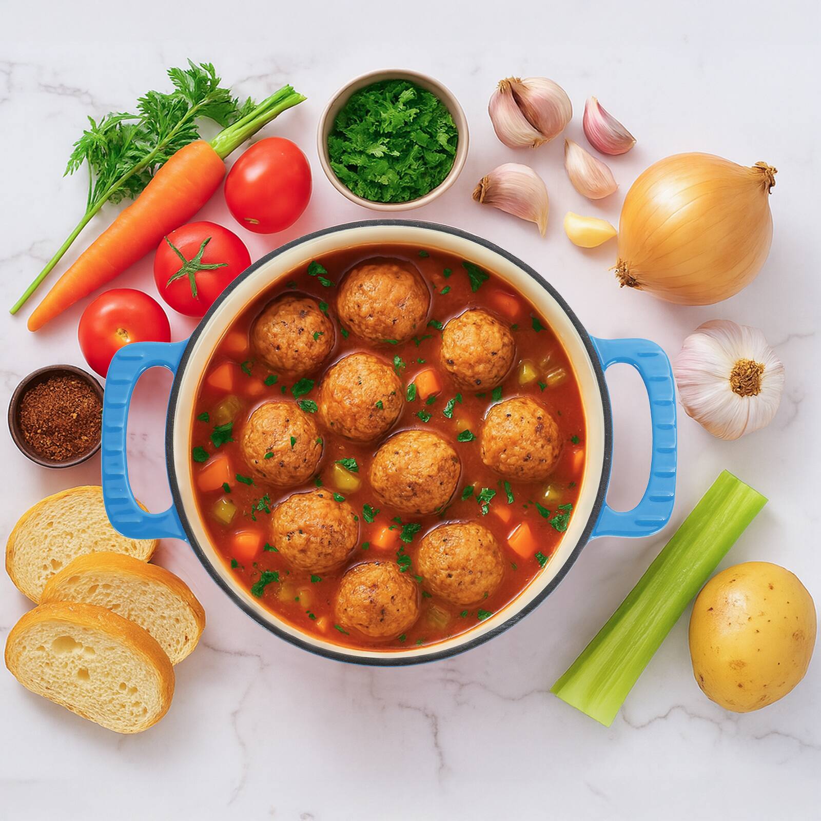 Alt View 2. Winado - 5QT Dutch Oven Enameled Cast Iron Bread Oven with Moisture-Lock Lid for Sourdough Baking & Cooking, Oven & Stovetop Safe - Lake Blue.