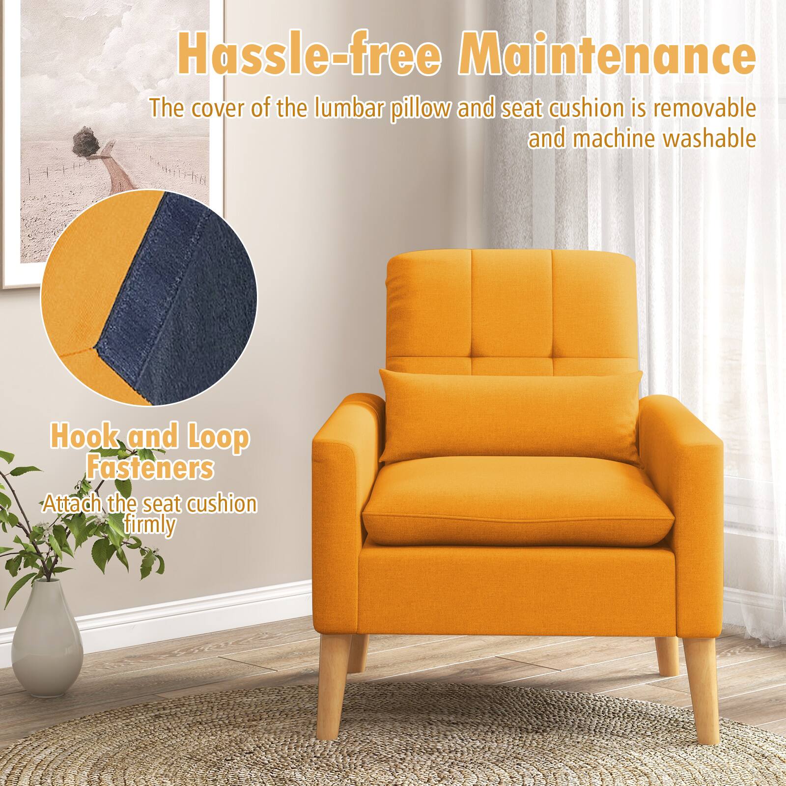 Hassle-free Maintenance

The cover of the lumbar pillow and seat cushion is removable and machine washable

Hook and Loop Fasteners

Attach the seat cushion firmly