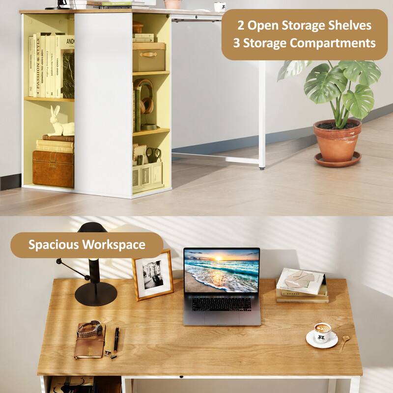 2 Open Storage Shelves  
3 Storage Compartments  
Spacious Workspace