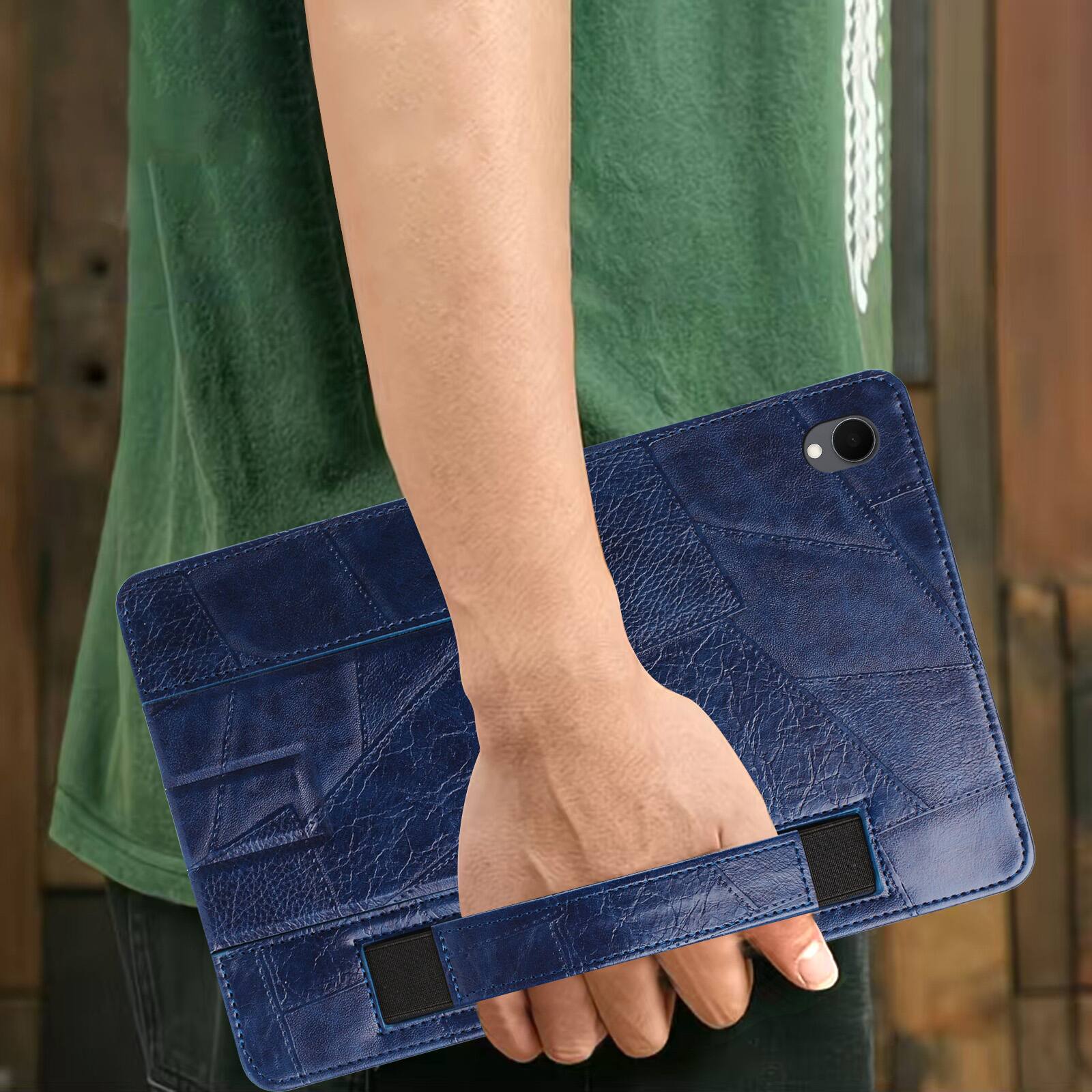 Alt View 2. Dteck - Leather Texture Case for Samsung Galaxy Tab S11, Shockproof Cover with Multi-Angle Stand and Secure Hand Strap - Blue.