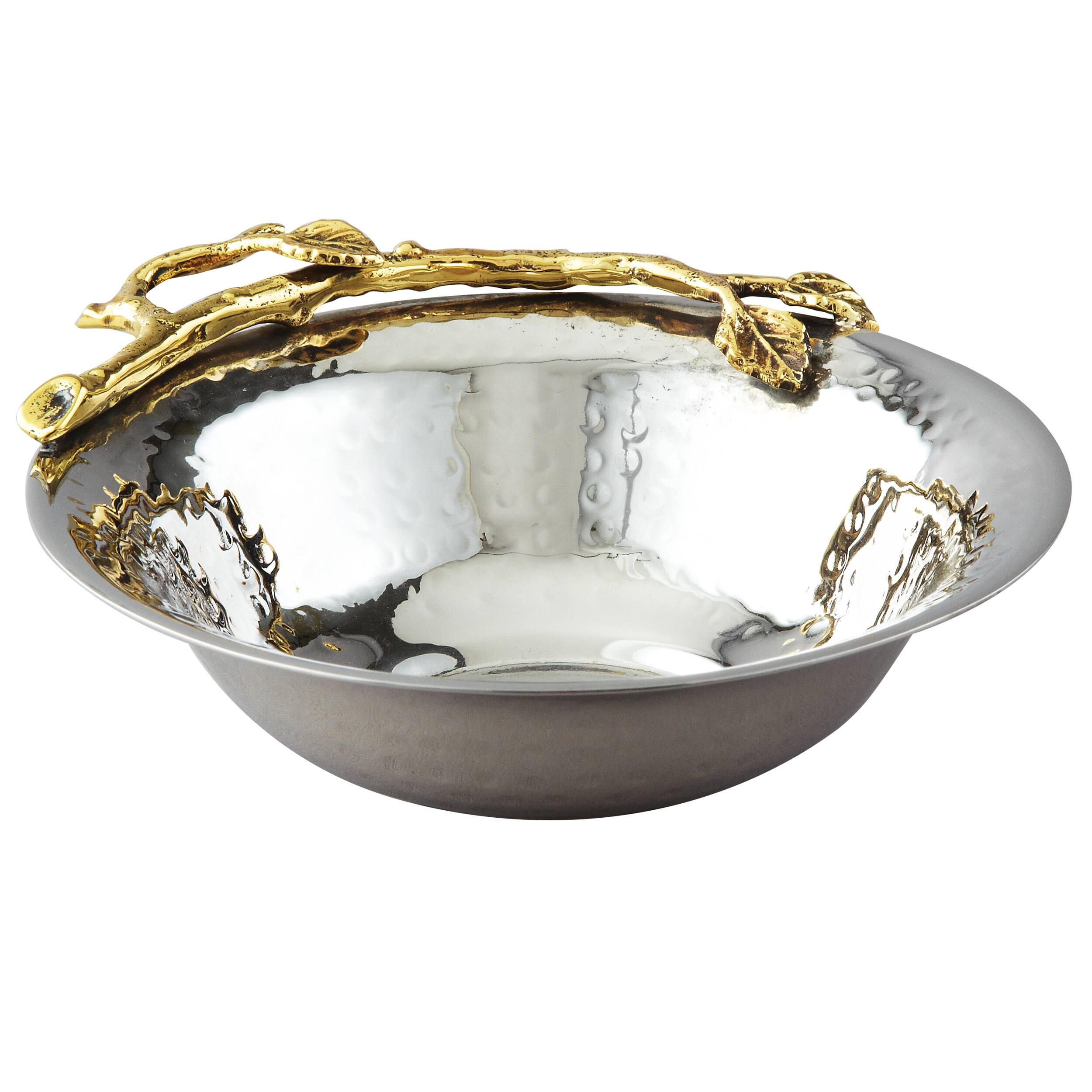 Front. Jiallo - Elegance Gilt Leaf Nut Bowl, 5.75 x 5.25 x1.75" - Silver, Multi Color.