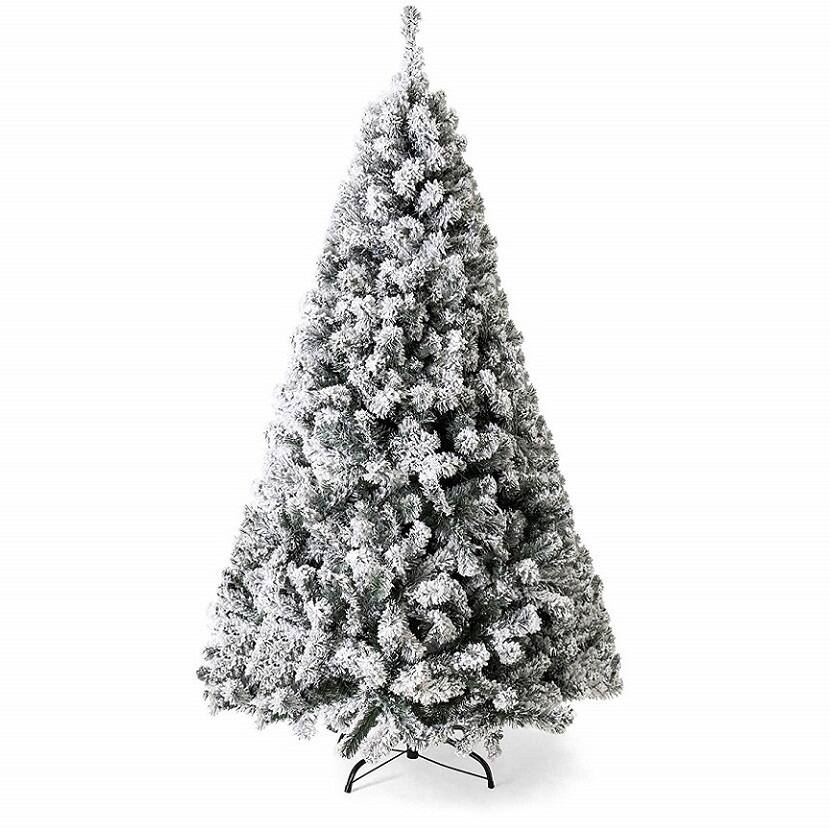 Gymax - 7.5ft Snow Flocked Hinged Artificial Christmas Tree Unlit Holiday Decor - Green