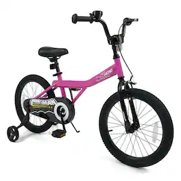 Costway - Kids Bike, 18 Inch Bicycle for Children with Removable Training Wheels, Dual Brakes - Pink
