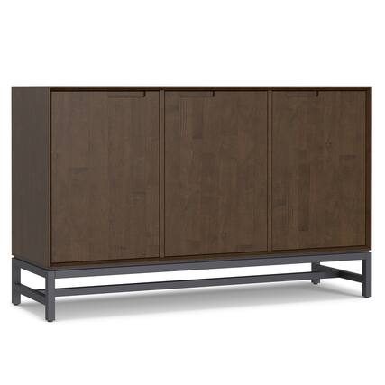 Front. Simpli Home - Banting SOLID HARDWOOD 3 Door Sideboard Buffet in Walnut Brown - Walnut Brown.