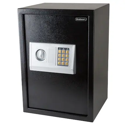 Front. Stalwart - Digital Steel Safe Box with Keypad - Black.