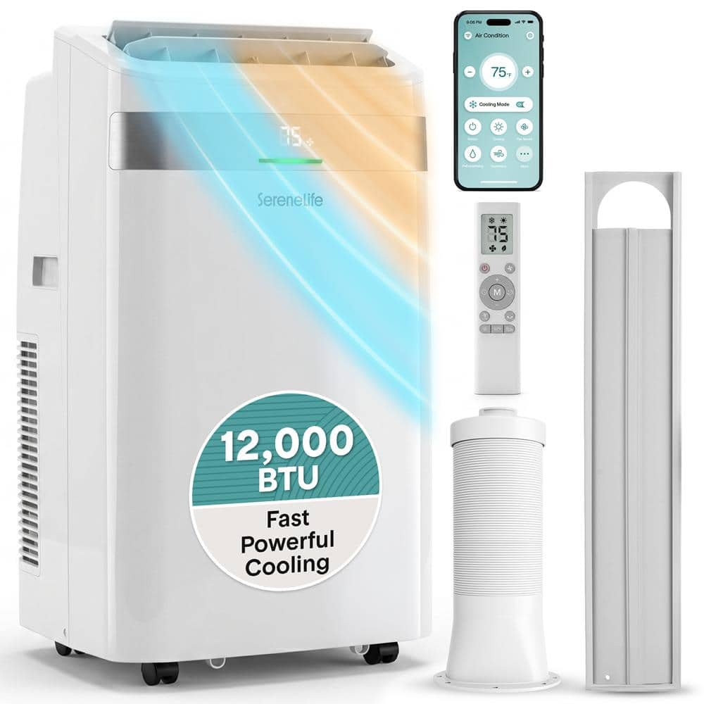 SereneLife - 12,000 BTU Wi-Fi Portable Air Conditioner with Heat, Fan, Dehumidifier & Window Mount Kit - White price history on PriceWatchPro