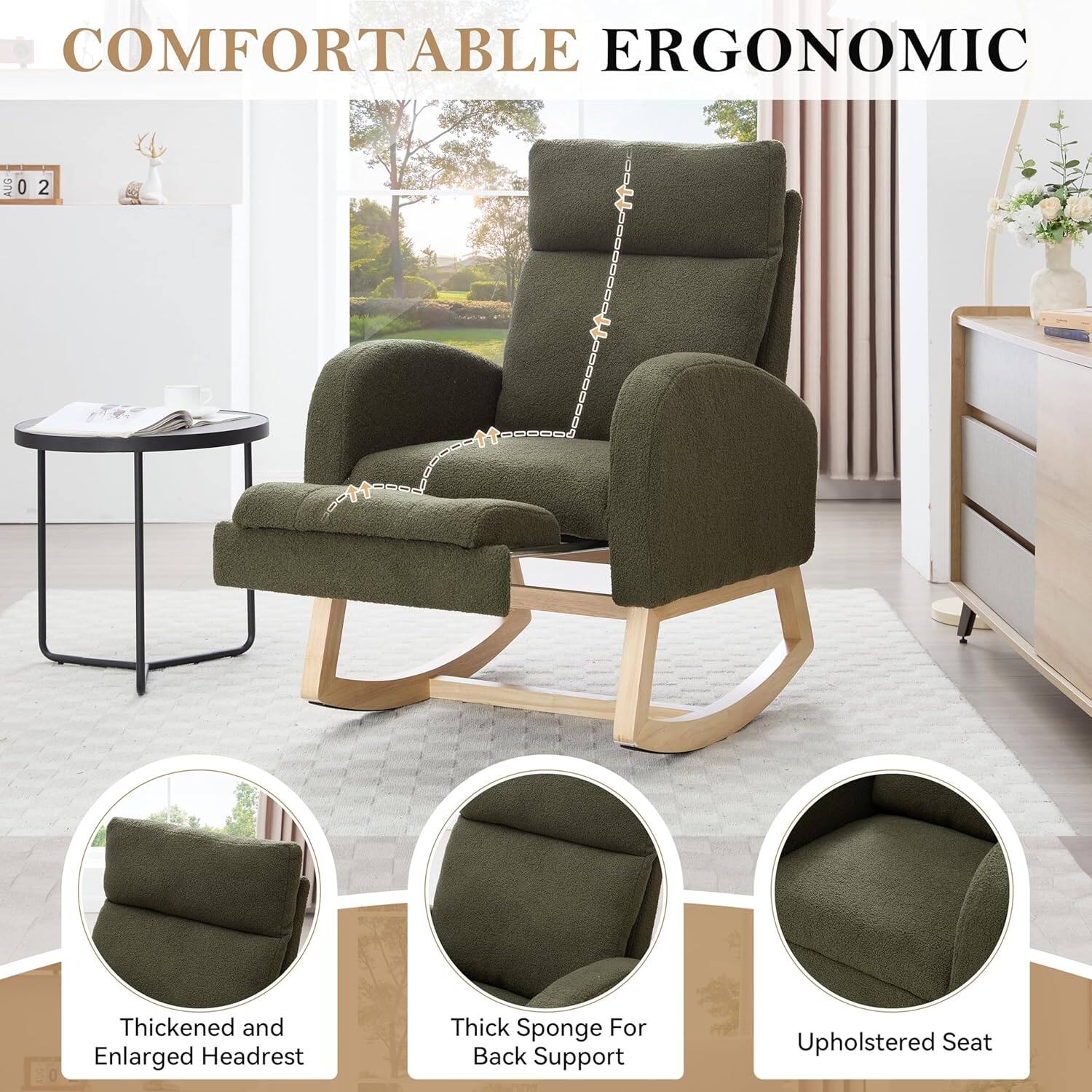 COMFORTABLE ERGONOMIC

- Thickened and Enlarged Headrest
- Thick Sponge For Back Support
- Upholstered Seat