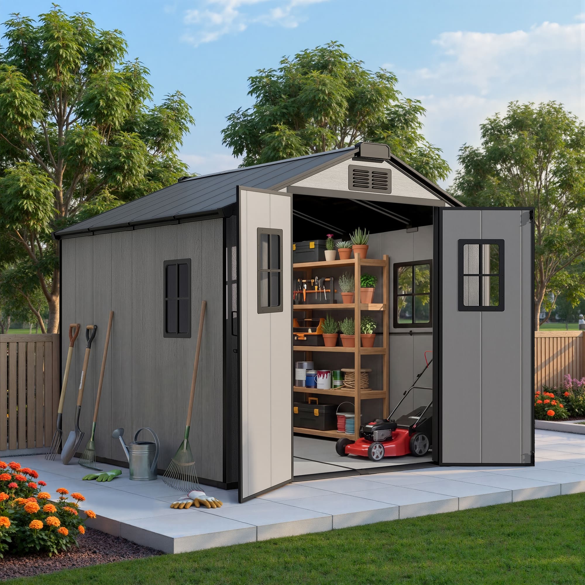 Front. Ovios - Outdoor Storage Shed All Weather Tool Storage Shed for Garden Backyard - 8 x 8 FT.