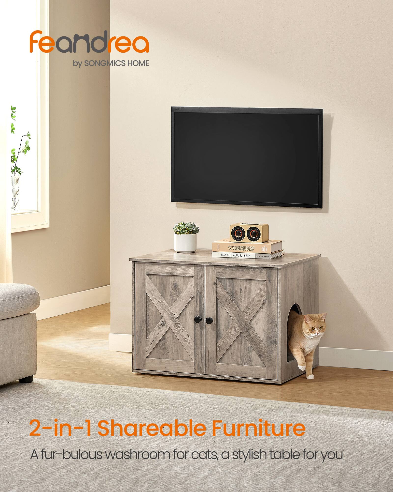 feandrea by SONGMICS HOME

2-in-1 Shareable Furniture
A fur-bulous washroom for cats, a stylish table for you