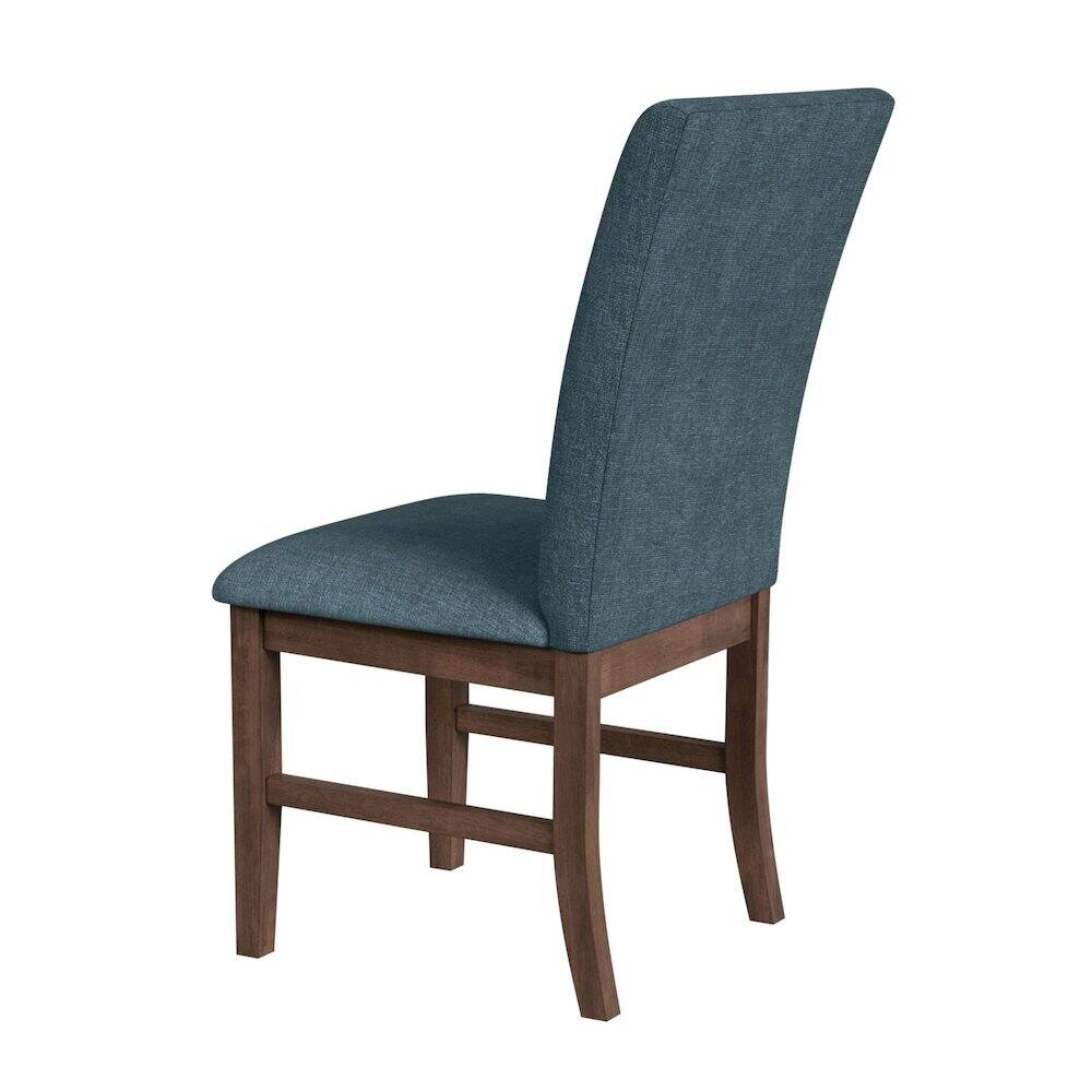 Back. Picket House Furnishings - Veronica Dining Side Chair with Denim Blue Fabric in Walnut - Walnut.