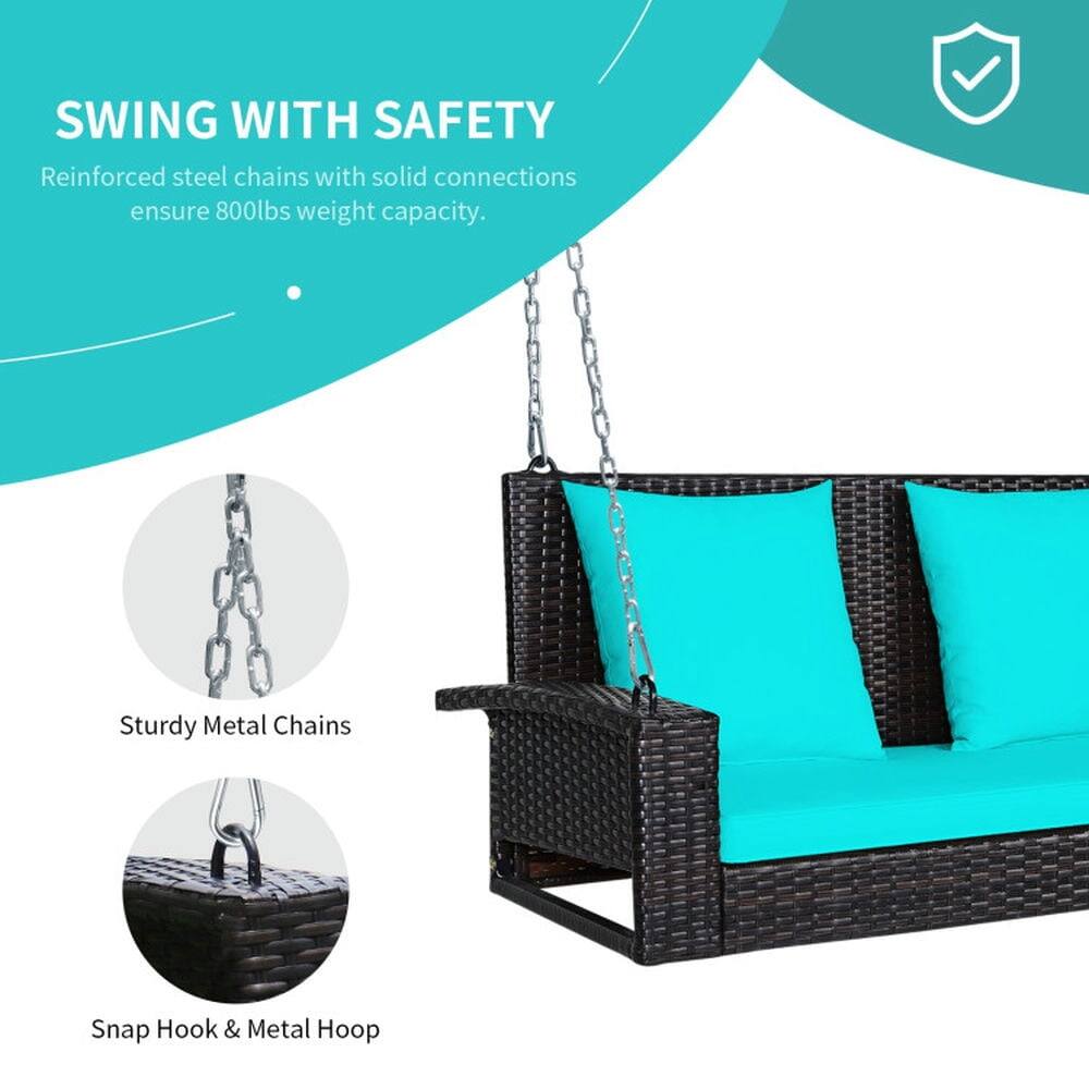 SWING WITH SAFETY  
Reinforced steel chains with solid connections ensure 800lbs weight capacity.

- Sturdy Metal Chains
- Snap Hook & Metal Hoop