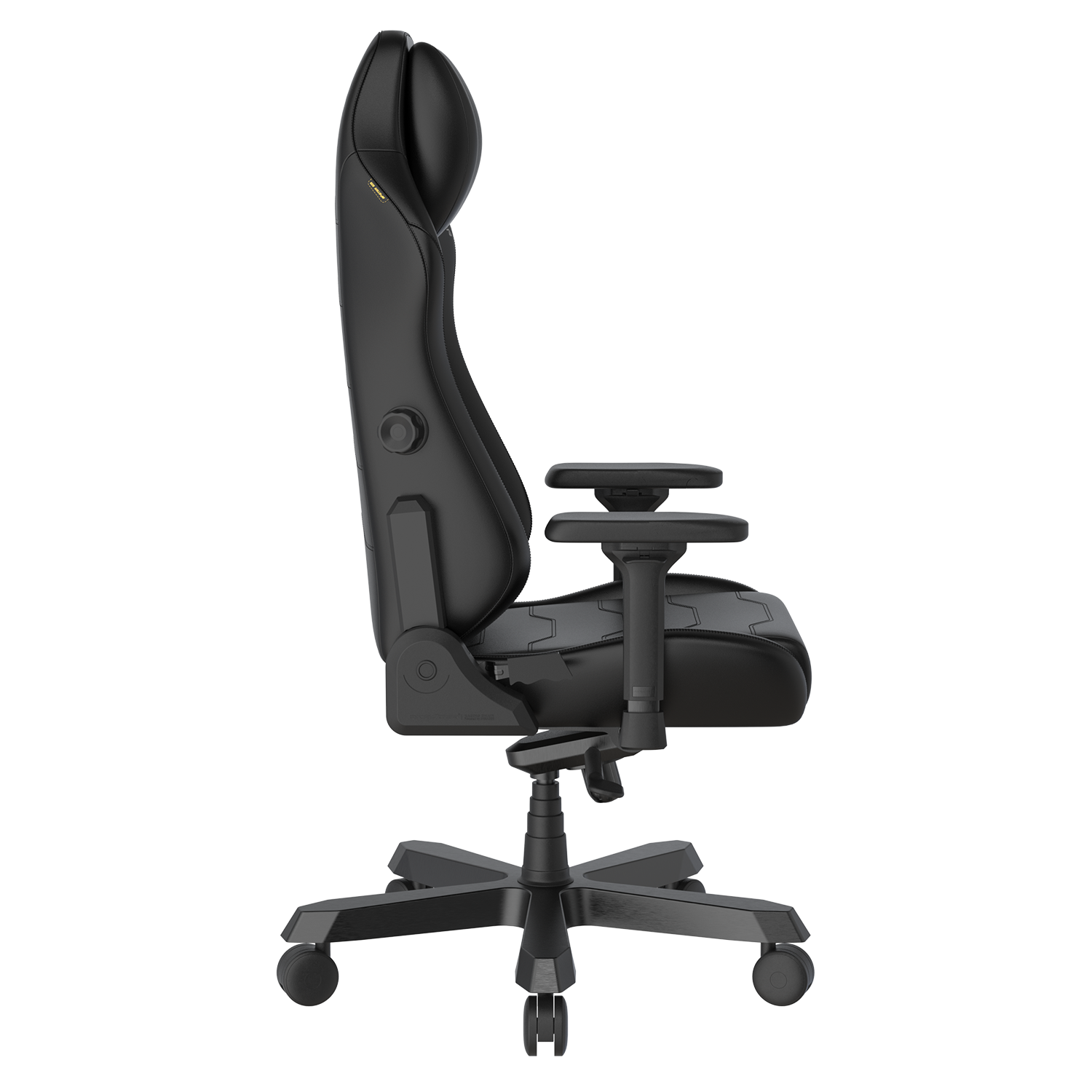 Left. DXRacer - DXRacer Master Series Gaming Chair – Black, Premium PU Leather with Built-In Lumbar Support & 4D Armrests - Black.