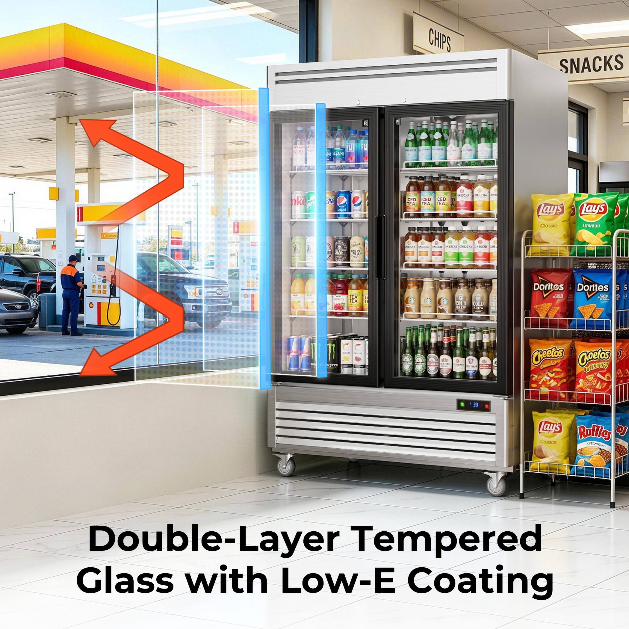 Coolake 54.4 in. 49 cu. ft. Commercial Upright Glass Door Refrigerator ...