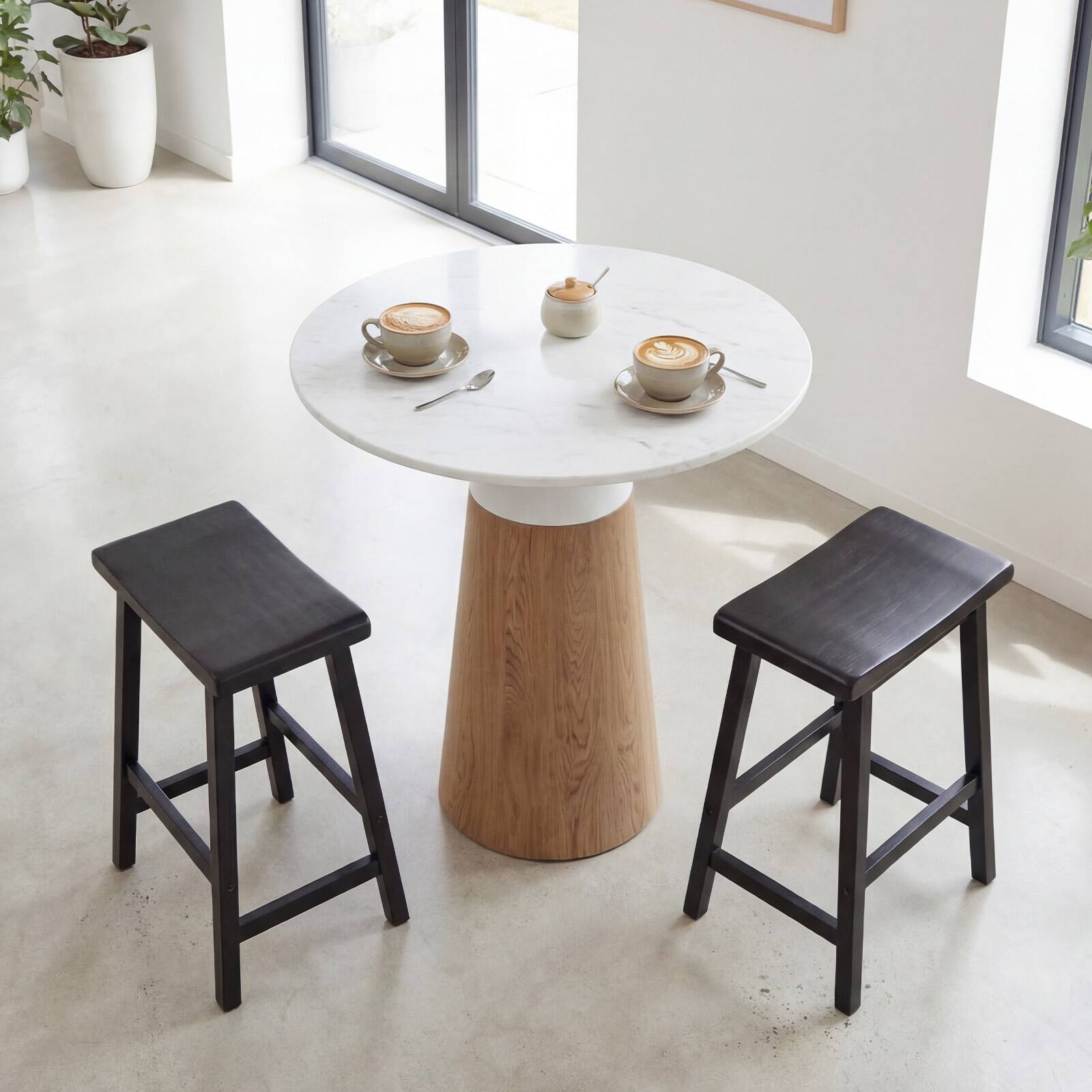 Alt View 8. Gymax - Gymax Solid Wood Saddle Bar Stools Set of 4 Backless Wooden Barstools w/Footrests Black - Black.