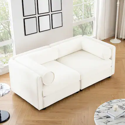 Front. Anysun - Chenille 2-Seater Loveseat with Hidden Storage - Cylindrical Backrest & Armrests, Modern Fabric Design - White.