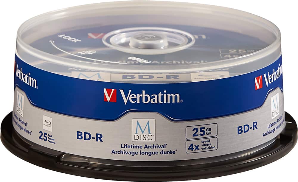 Front. Verbatim - M-Disc™ 4x 25GB BD-R Discs Spindle with Branded Surface (25-Pack).