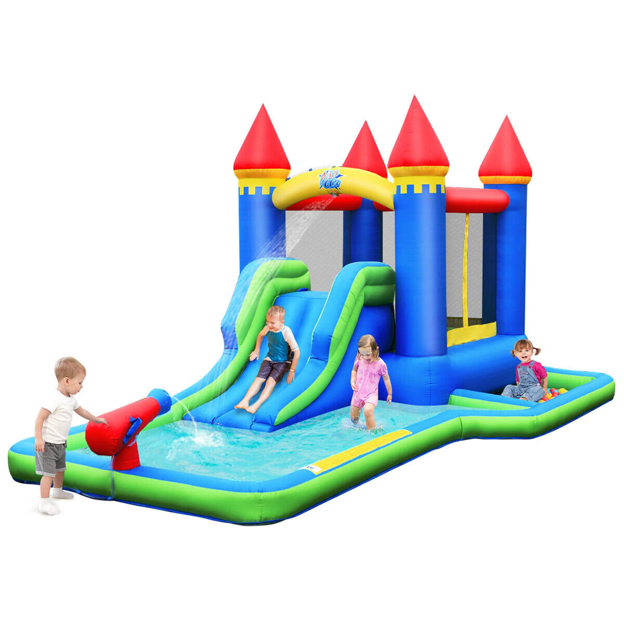 Gymax - Inflatable Bouncer Climbing Slide Bounce House Water Park BallPit Without Blower