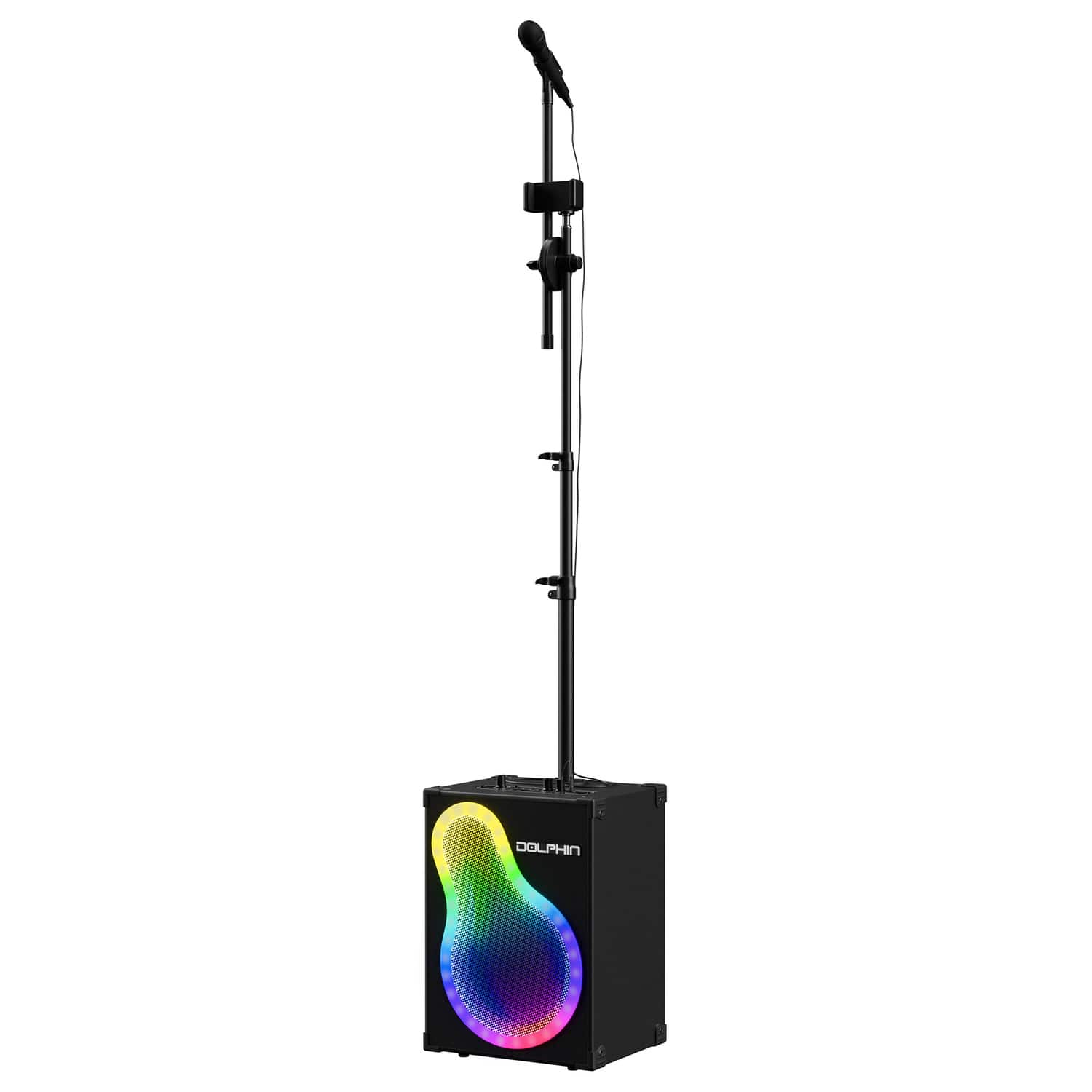 Dolphin Audio - 20-Watt-RMS KaraokeBox 500 VocalPro Portable Bluetooth Karaoke and PA Speaker Kit with Lights, Wired Mic, Mic Stand - Black