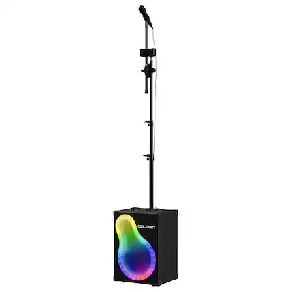 Front. Dolphin Audio - 20-Watt-RMS KaraokeBox 500 VocalPro Portable Bluetooth Karaoke and PA Speaker Kit with Lights, Wired Mic, Mic Stand - Black.