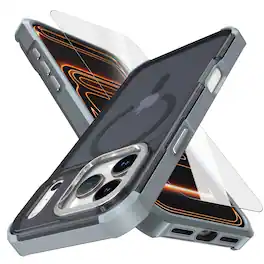 Dteck - Magnetic Clear Case with Glass Screen for iPhone 17 Pro Max, Shockproof Compatible with Magsafe Accessory Phone Cover - Gray