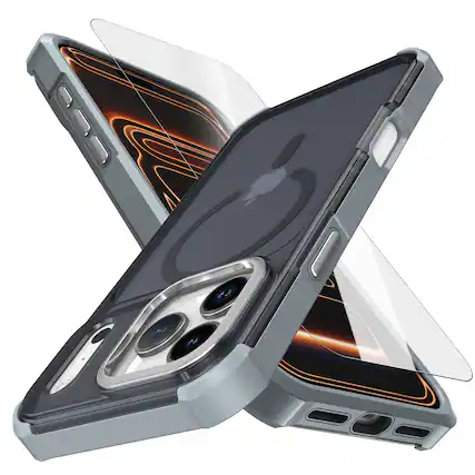 Front. Dteck - Magnetic Clear Case with Glass Screen for iPhone 17 Pro Max, Shockproof Compatible with Magsafe Accessory Phone Cover - Gray.