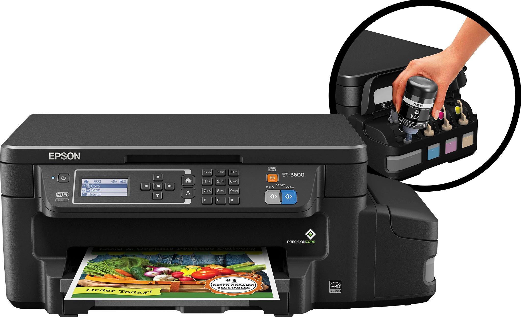 Color Negro Impresora multifunción de tinda Copia y escaneado con impresión a Doble Cara Epson Ecotank ET-3600 