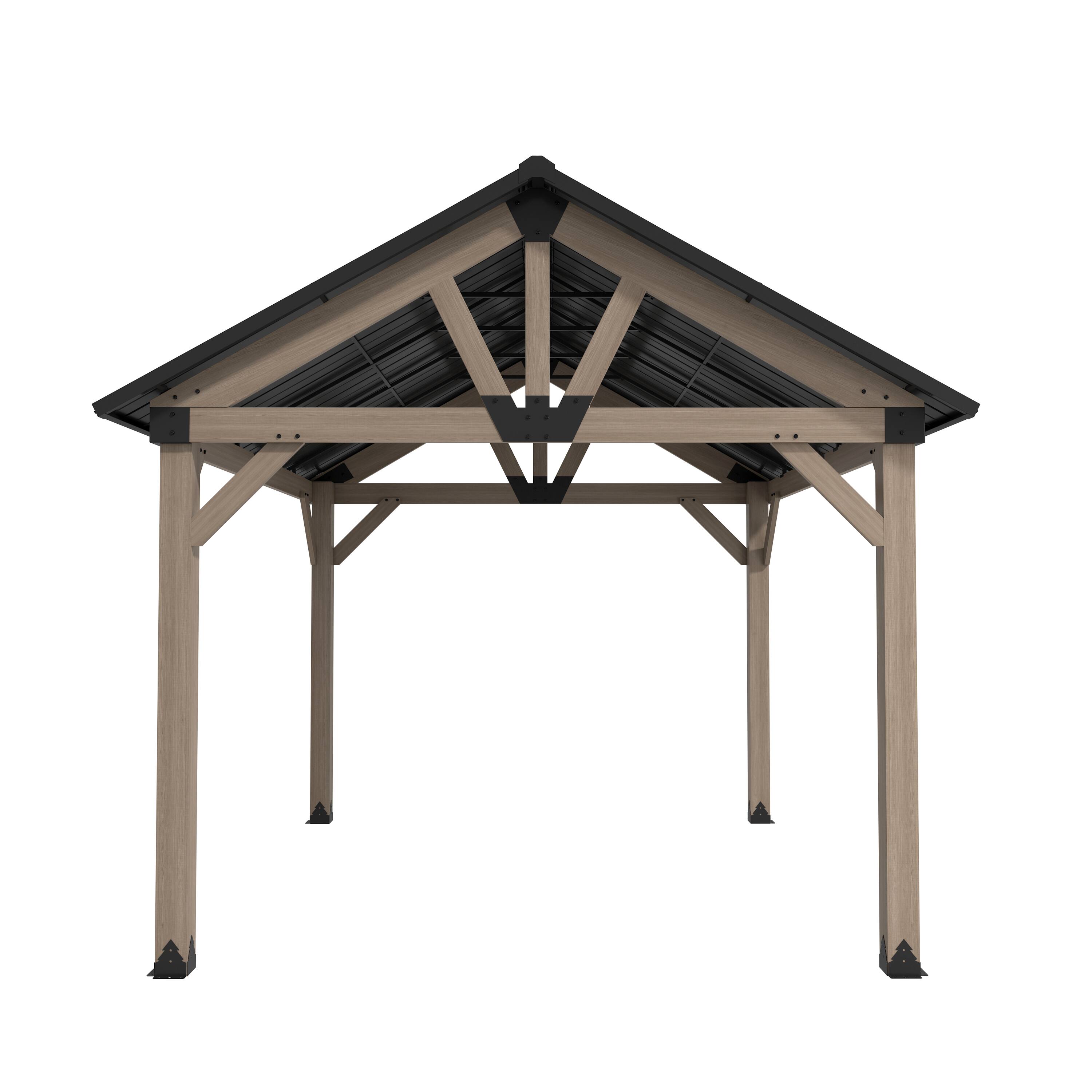 Alt View 7. Mondawe - 10x12 ft. Cedar Wood Gazebo with Galvanized Steel Gable Roof - Natural Wood.