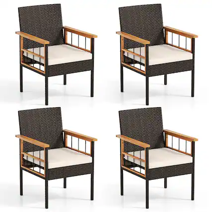 Front. Costway - Costway 4PCS Patio Dining Chairs with Removable Padded Cushion, Acacia Wood Armrests - Natural,Mix Brown.