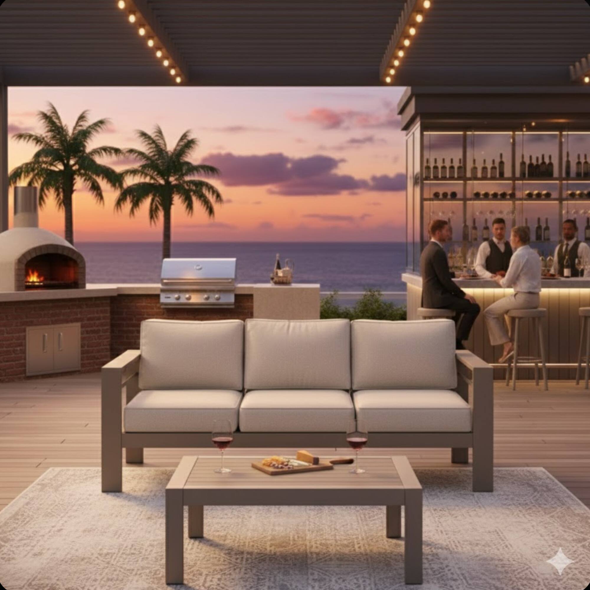 Left. Mondawe - 2 Pieces Outdoor Patio Sofa Set with 75" 3-Seat Sofa and 43" Coffee Table - Light Khaki+Beige.