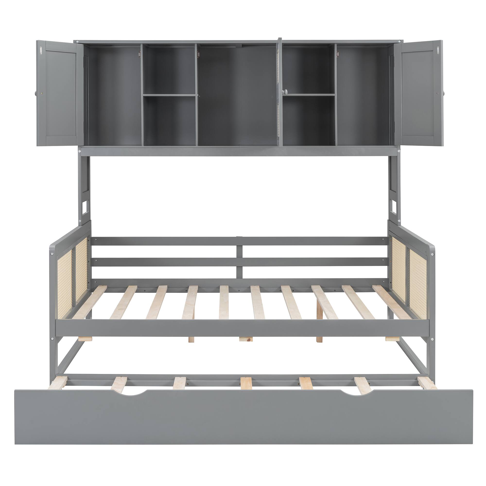 Alt View 4. Tiramisubest - Full Size Wooden Daybed With Twin Size Trundle, and All-in-One Cabinet and Shelf, Gray - Gray.