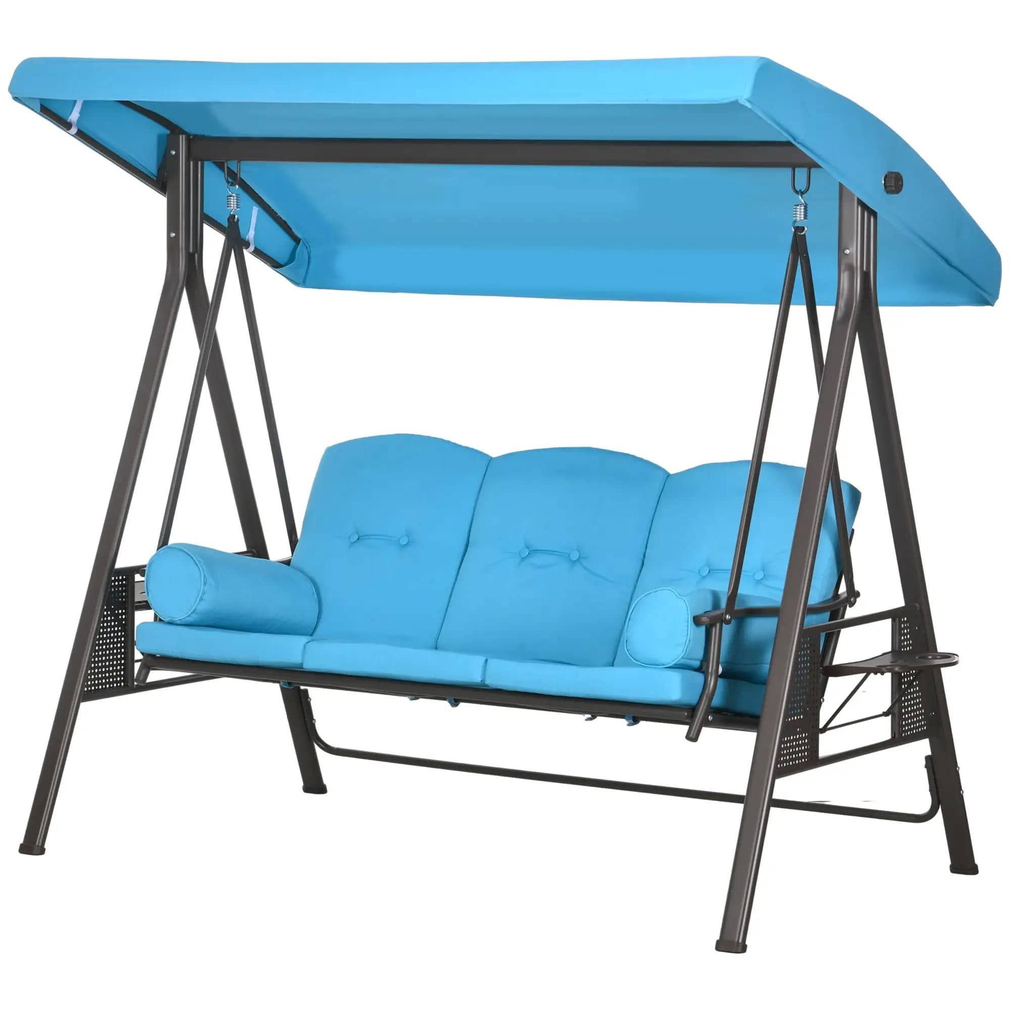 Resenkos - 3-Seat Swing Set With Canopy, Comfortable Cushions, Pillows, Garden, Patio, Blue