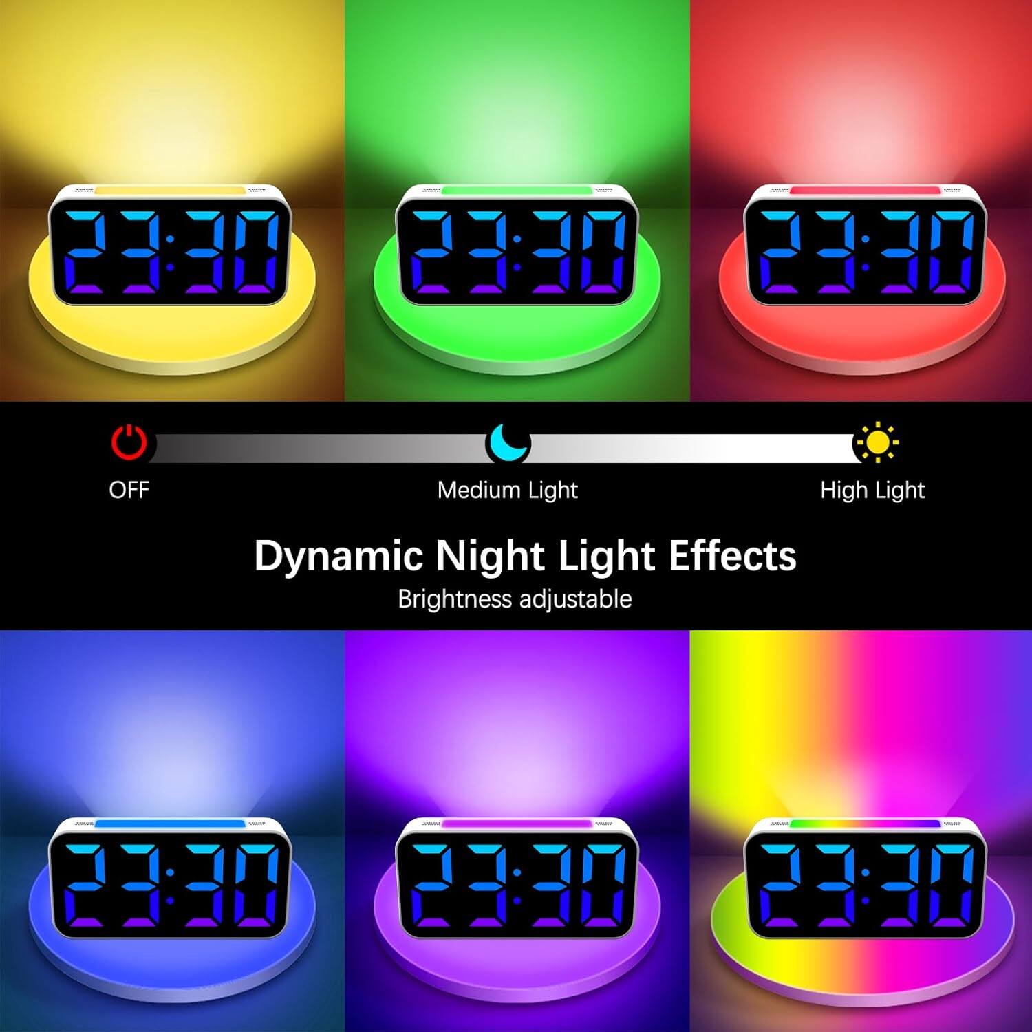 23:30 OFF Medium Light High Light Dynamic Night Light Effects Brightness adjustable