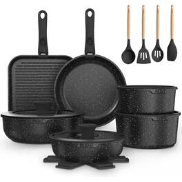 YASHE - 21 Pcs Nonstick Cookware Set with Detachable Handle, Stackable Pots and Pans Set - Black
