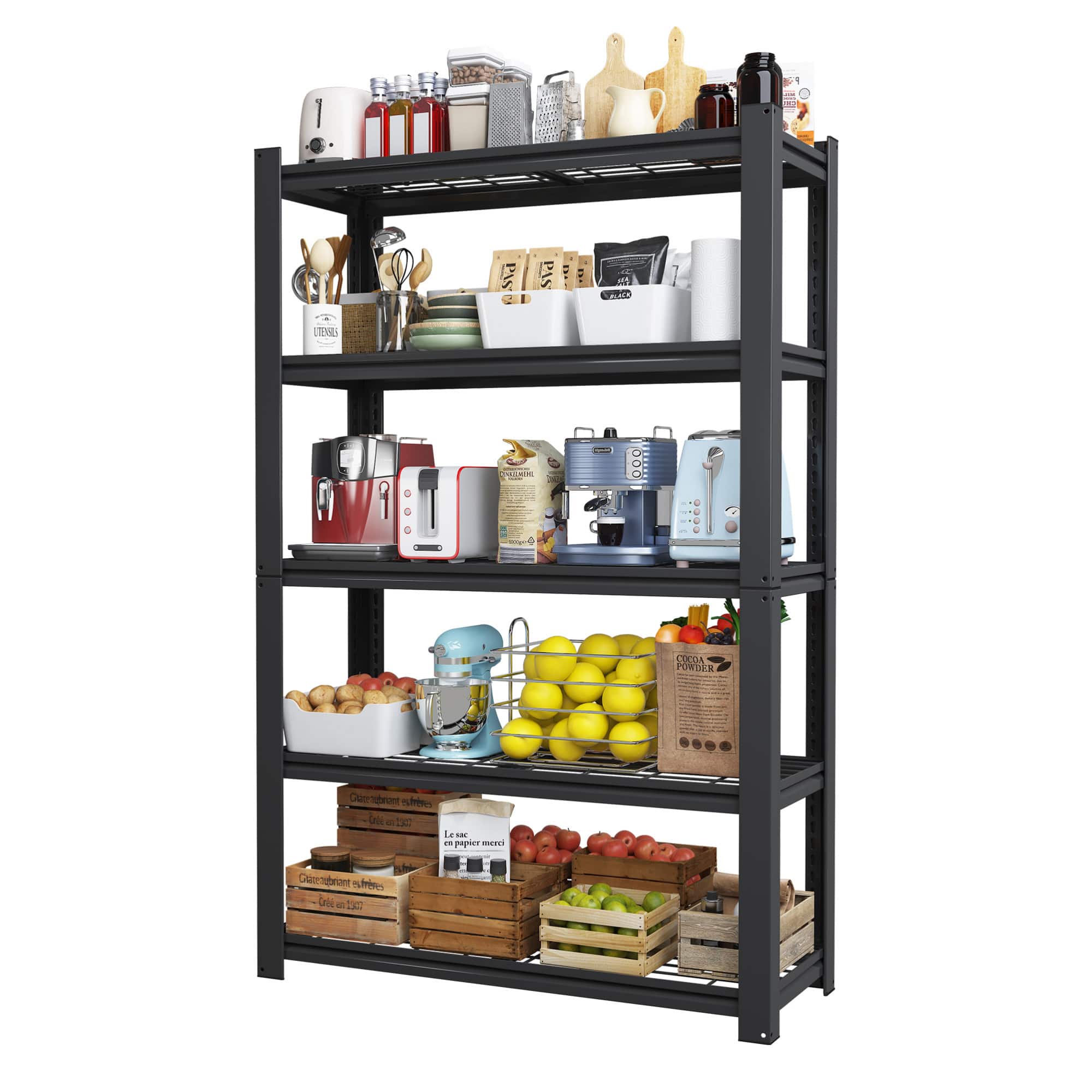 GOODSILO - Heavy-Duty 5-Tier Adjustable Steel Shelving Unit with 2000 Lbs Capacity for Garage and Pantry Storage - Black