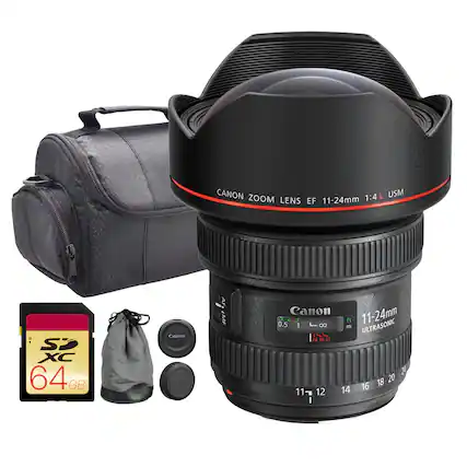 CANON ZOOM LENS EF 11-24mm 1:4 L USM
64GB SDXC Card
Canon Lens Cap
Canon Lens Hood
Canon Lens Bag